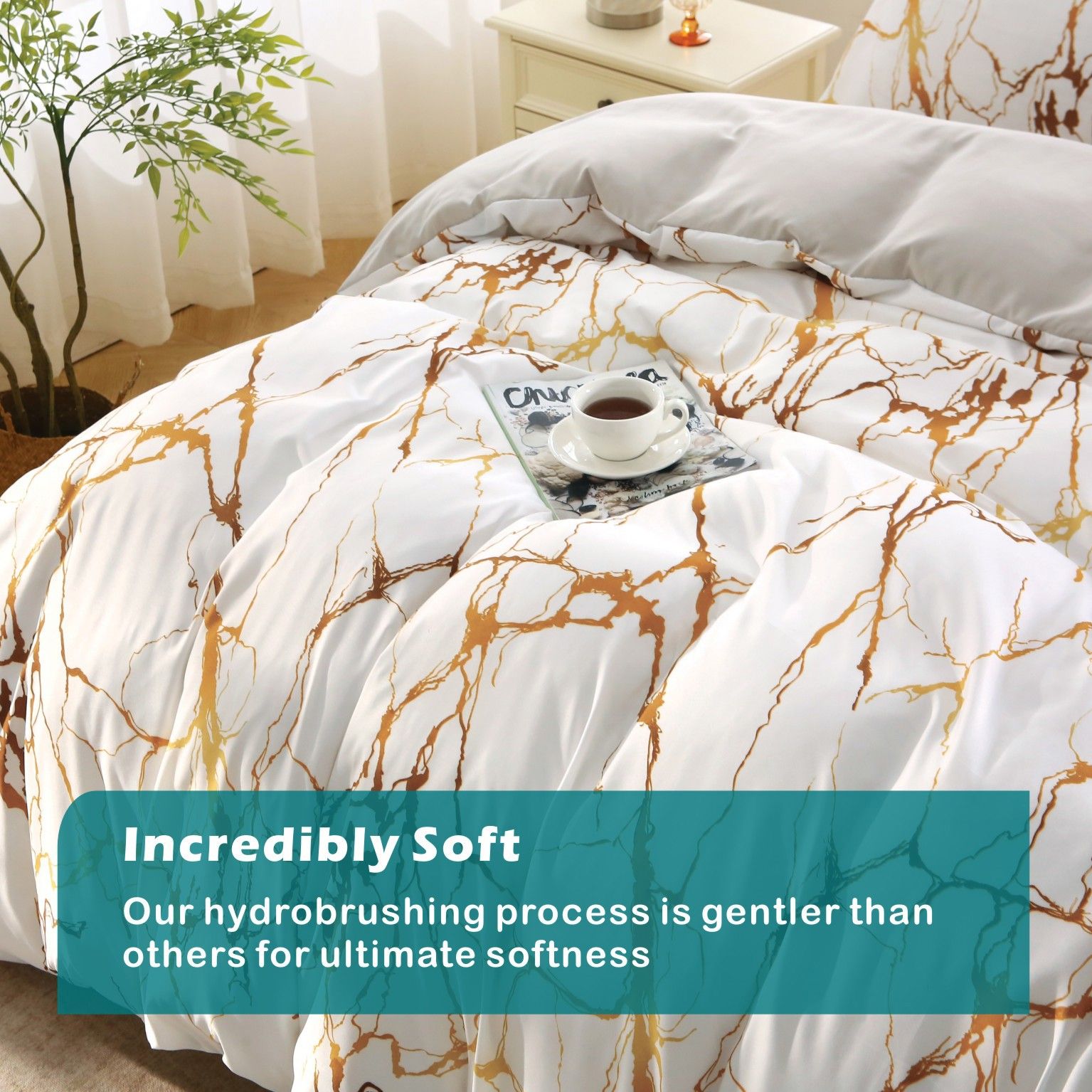 2000TC Microfibre Zipper Quilt Cover Set - 3 Piece, Marble Gleam, Queen