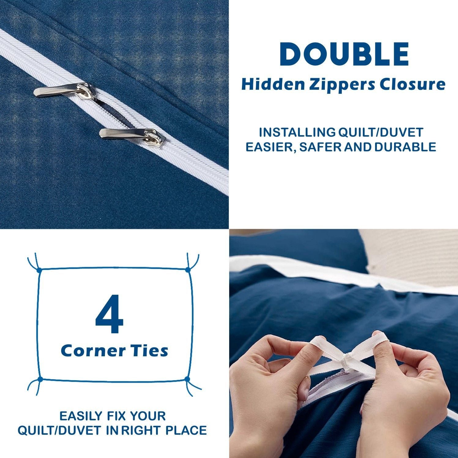 2000TC Microfibre Zipper Quilt Cover Set - 3 Piece, Navy, Queen