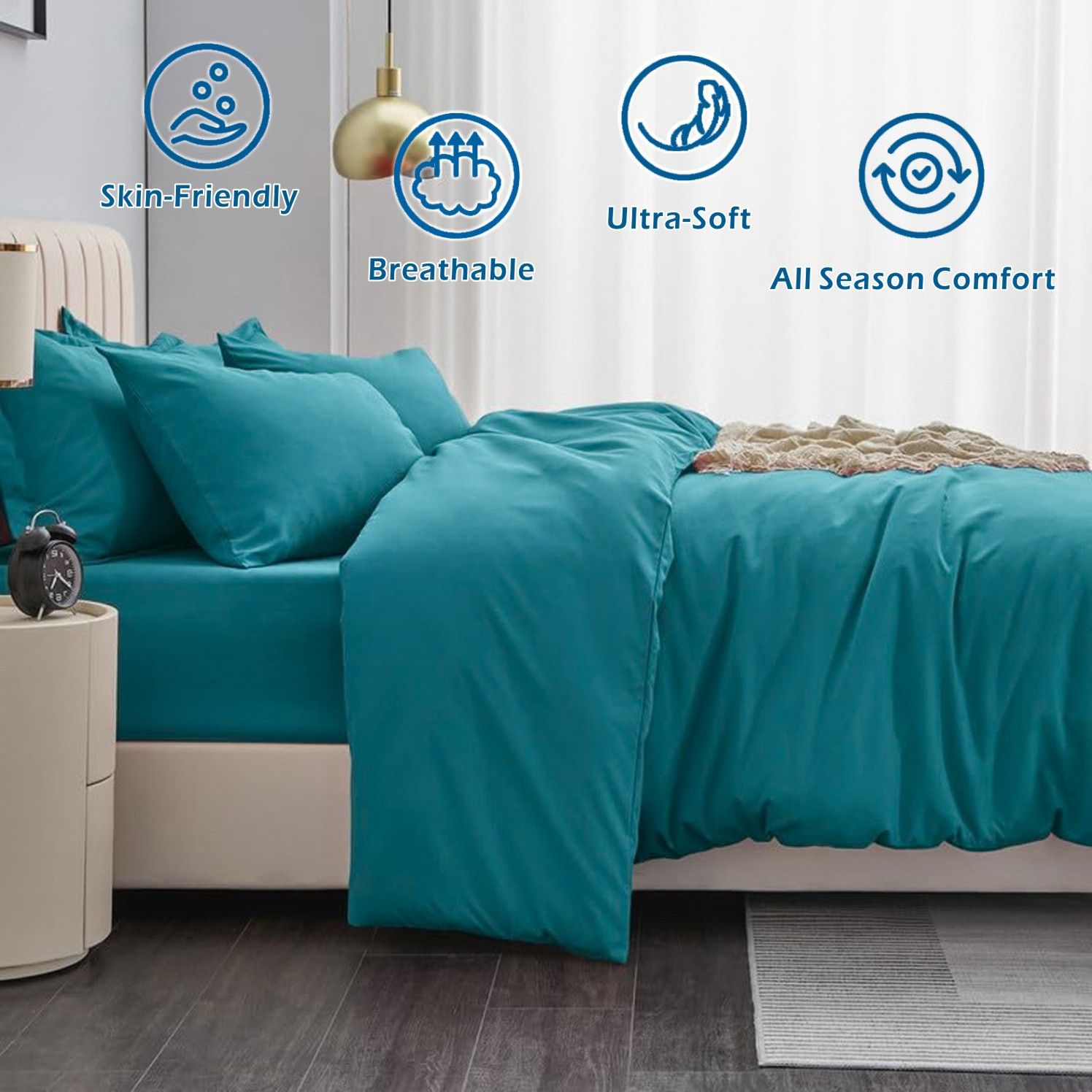 2000TC Microfibre Zipper Quilt Cover Set - 3 Piece, Biscay Blue, Queen