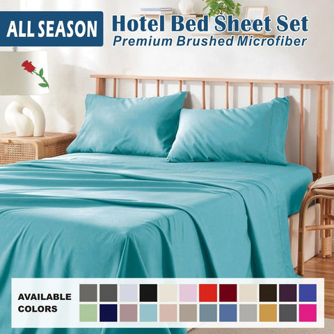 Premium 2000TC Microfibre Deep Pocket Bed Sheet Set - 4 Piece, Ice Blue, Queen