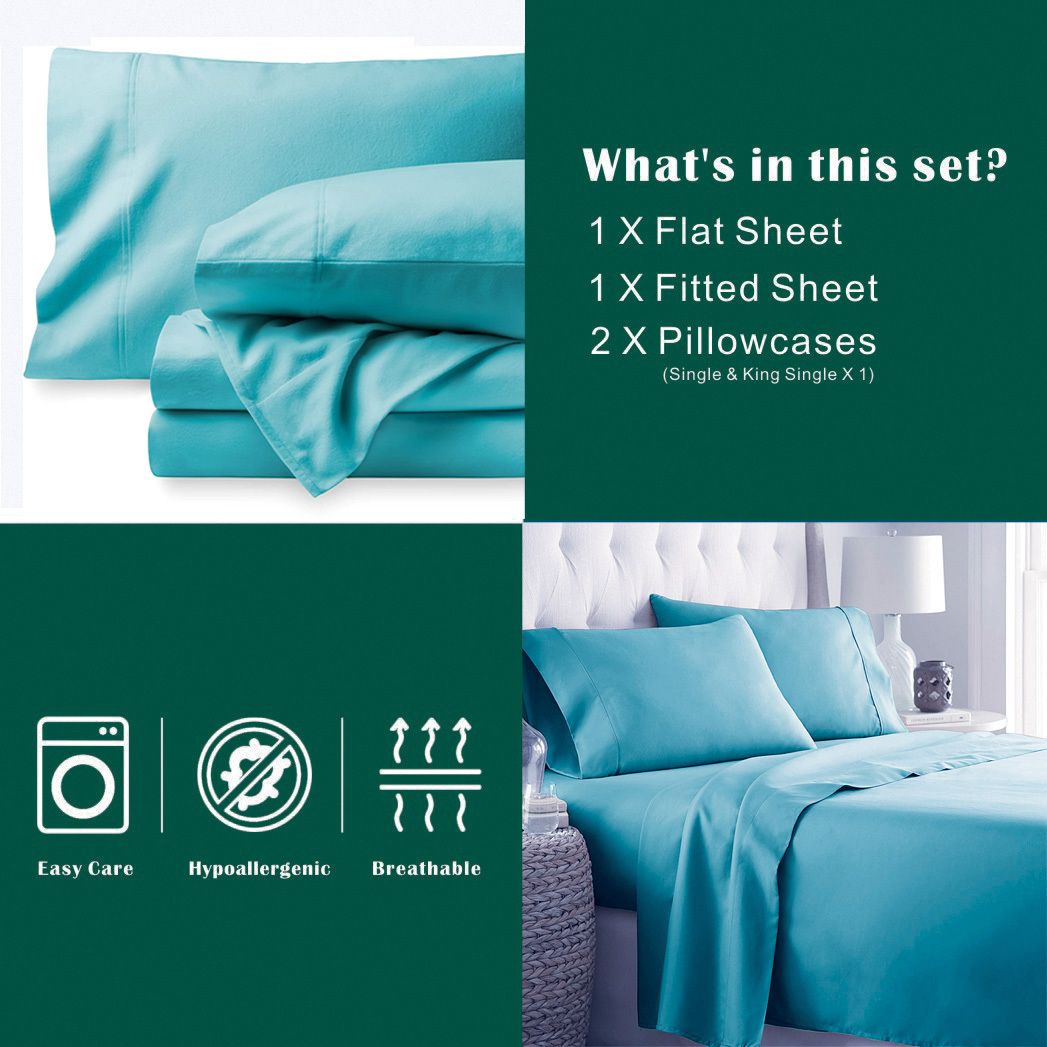 2000TC Microfibre Deep Pocket Bed Sheet Set - 4 Piece, Ice Blue, Queen