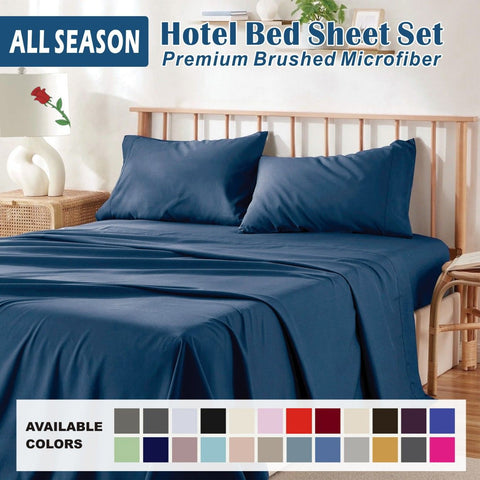 Premium 2000TC Microfibre Deep Pocket Bed Sheet Set - 4 Piece, Navy, Queen