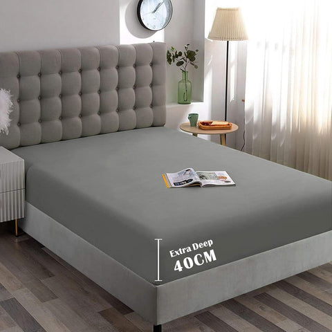 Hotel Quality 1 Piece Grey Microfiber 40cm Deep Pocket Fitted Sheet - Queen