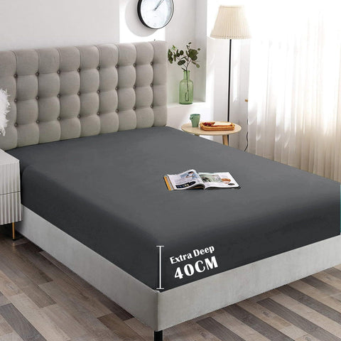 Hotel Quality 1 Piece Dark Gray Microfiber 40cm Deep Pocket Fitted Sheet - Queen
