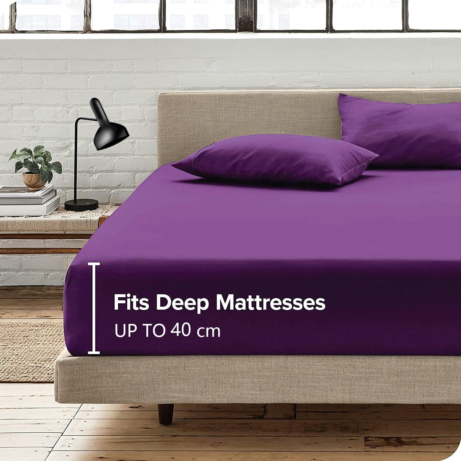 Hotel Quality 1 Piece Purple Microfiber 40cm Deep Pocket Fitted Sheet - Queen