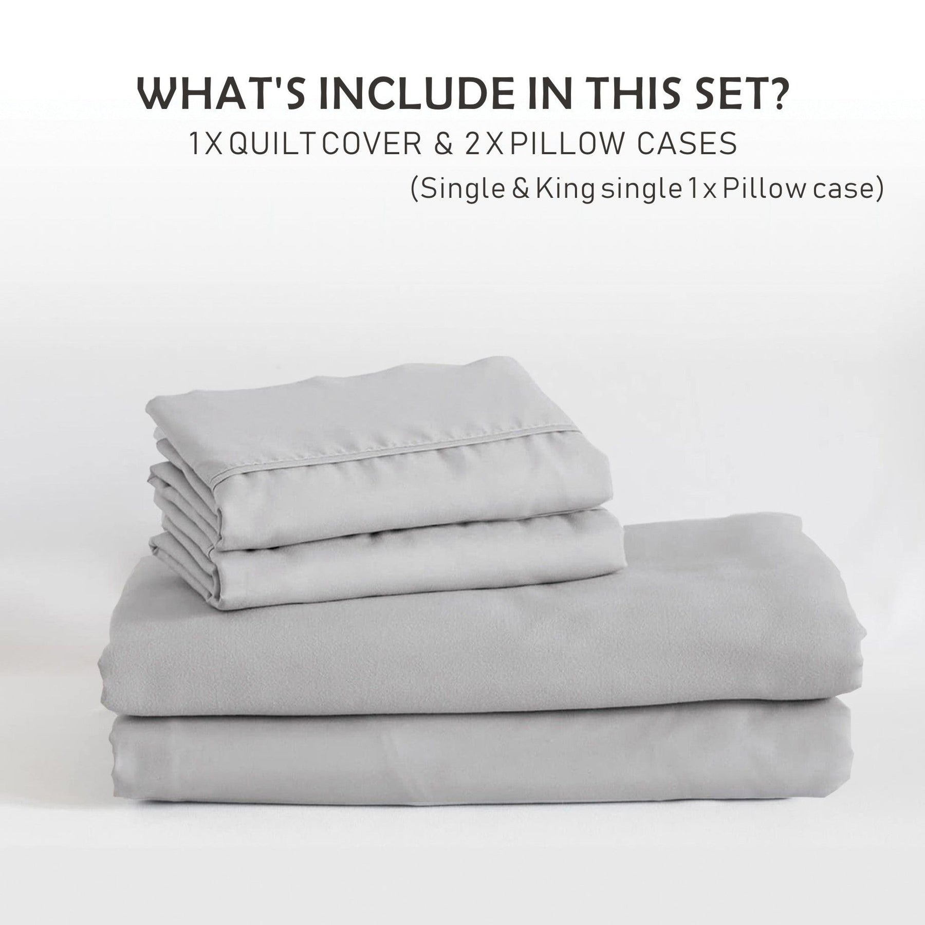 2000TC Microfibre Zipper Quilt Cover Set - 2 Piece, Silver Gray, Single