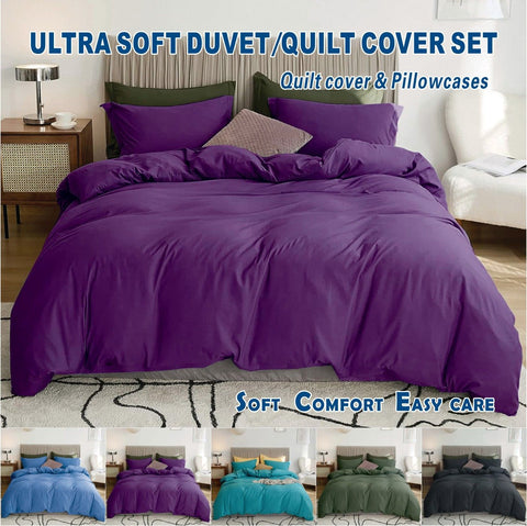 Premium 2000TC Microfibre Zipper Quilt Cover Set - 2 Piece, Purple, Single