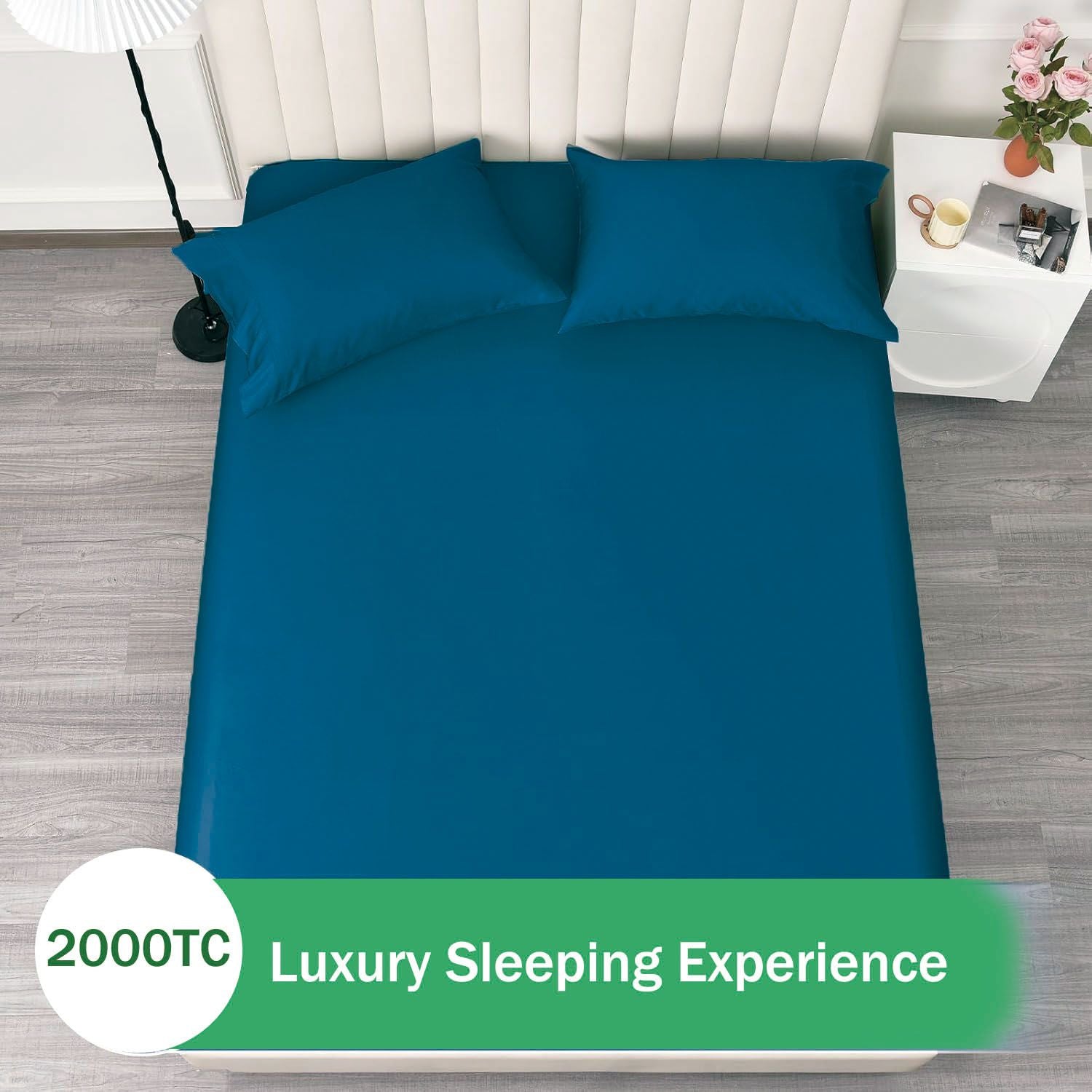 2 Piece 2000TC Microfibre 40cm Deep Pocket Fitted Sheet Set with Pillowcase - Navy Single