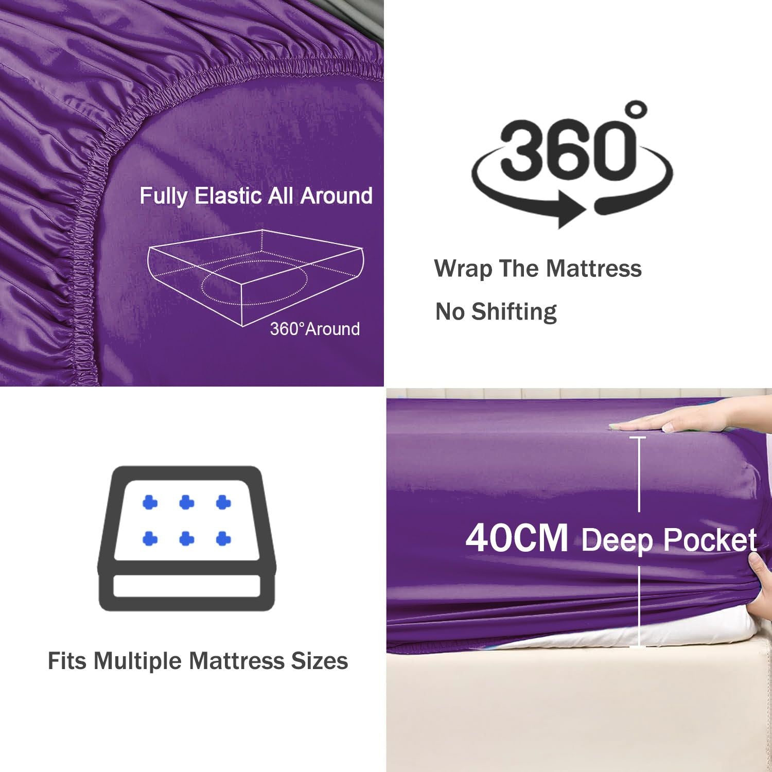 2 Piece 2000TC Microfibre 40cm Deep Pocket Fitted Sheet Set with Pillowcase - Purple Single