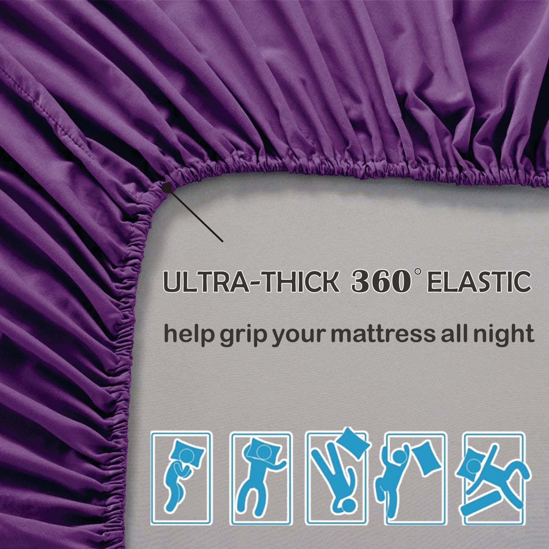 2 Piece 2000TC Microfibre 40cm Deep Pocket Fitted Sheet Set with Pillowcase - Purple Single