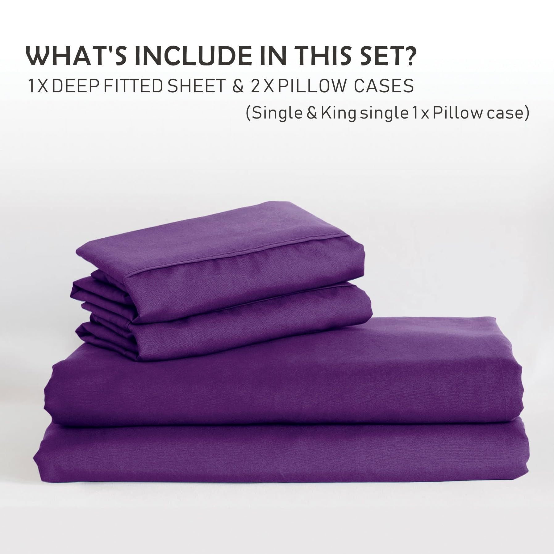 2 Piece 2000TC Microfibre 40cm Deep Pocket Fitted Sheet Set with Pillowcase - Purple Single