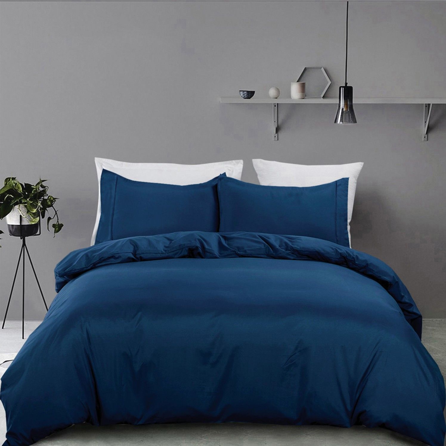 2000TC Microfibre Zipper Quilt Cover Set - 3 Piece, Navy, Super King
