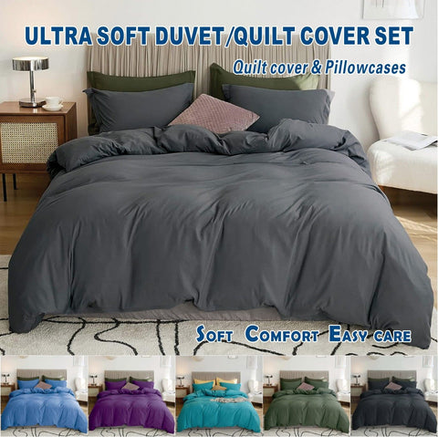 Premium 2000TC Microfibre Zipper Quilt Cover Set - 3 Piece, Dark Gray, Super King