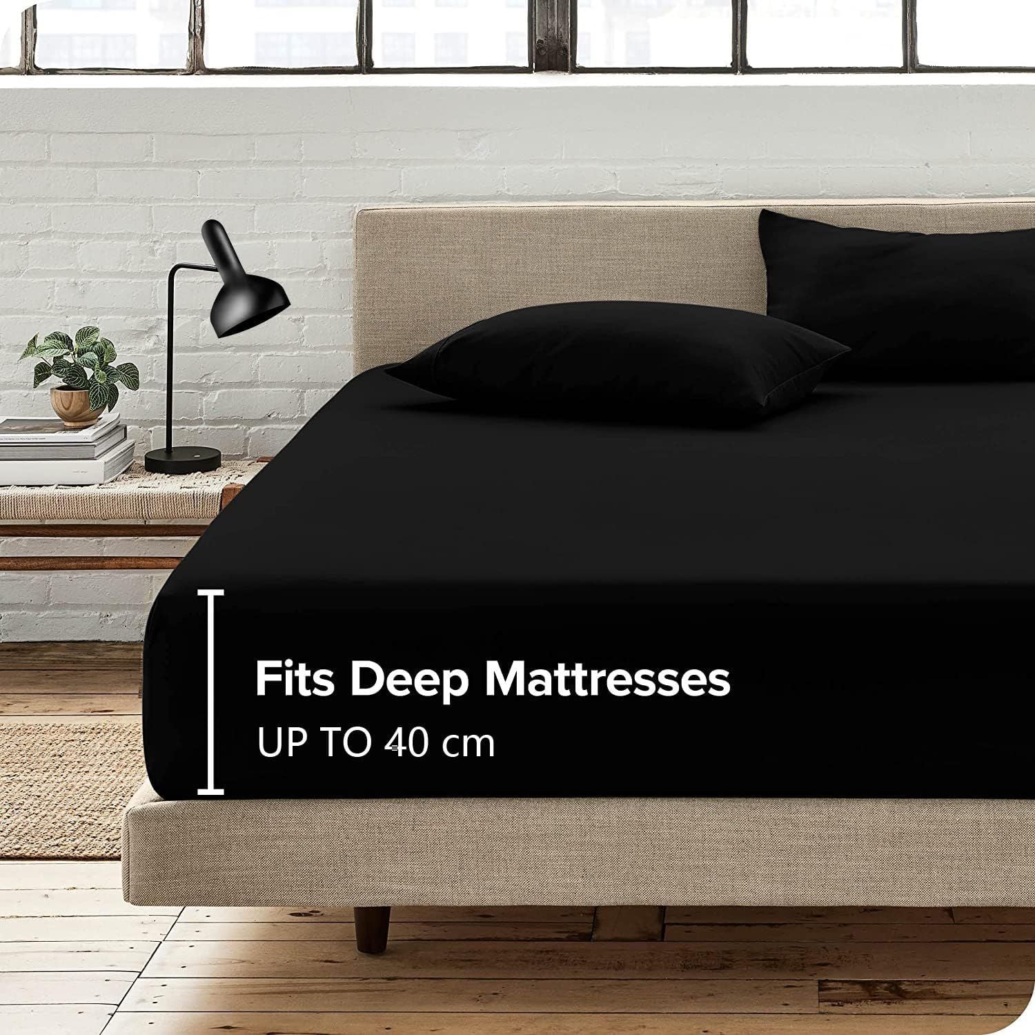 3 Piece 2000TC Microfibre 40cm Deep Pocket Fitted Sheet Set with Pillowcases - Black Super King