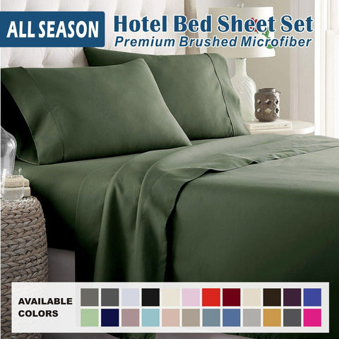Premium 2000TC Microfibre Deep Pocket Bed Sheet Set - 4 Piece, Olive Green, Super King