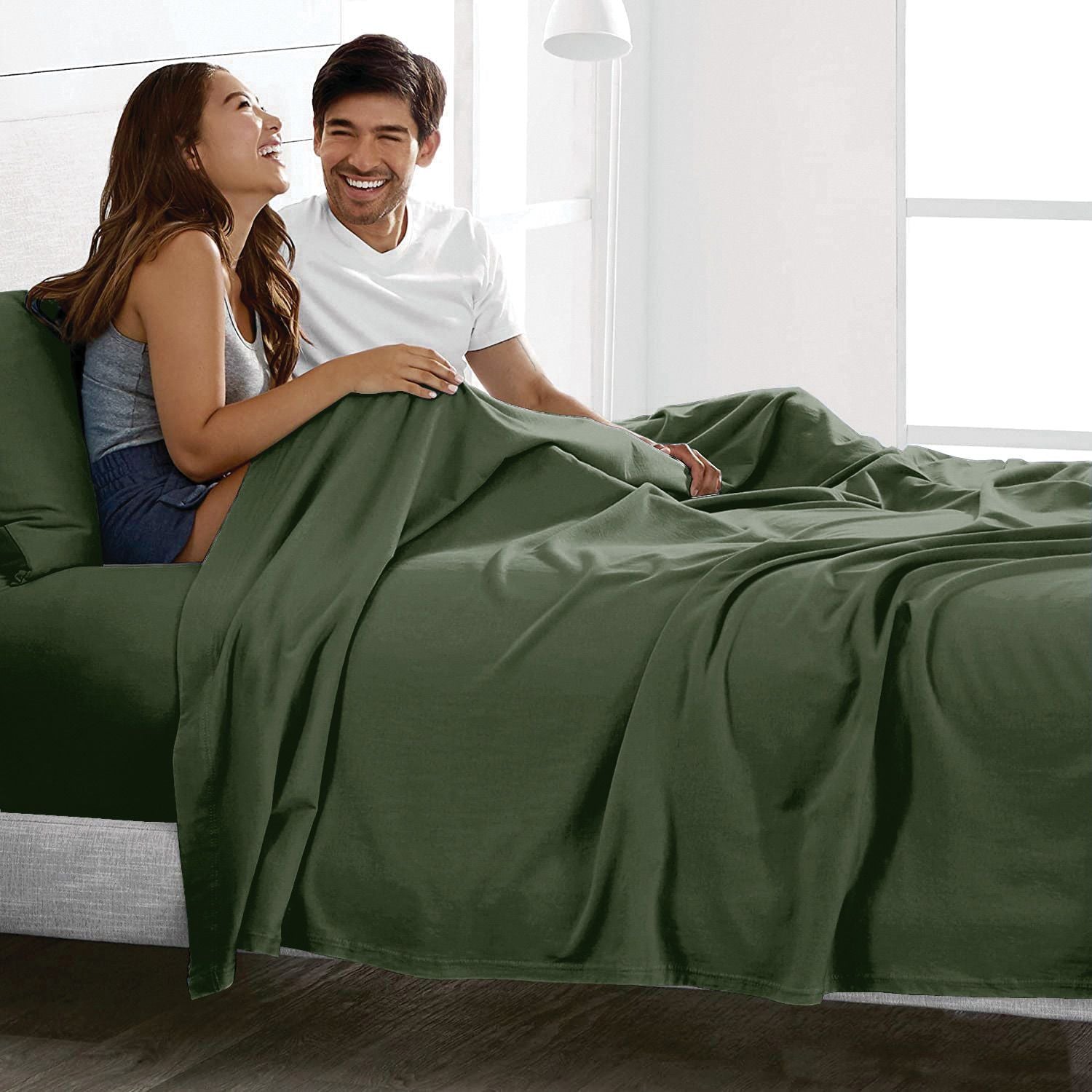 2000TC Microfibre Deep Pocket Bed Sheet Set - 4 Piece, Olive Green, Super King