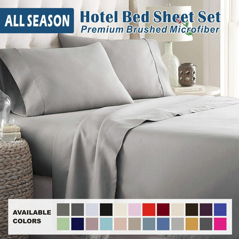 Premium 2000TC Microfibre Deep Pocket Bed Sheet Set - 4 Piece, Silver Gray, Super King