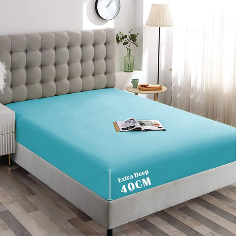 Hotel Quality 1 Piece Ice Blue Microfiber 40cm Deep Pocket Fitted Sheet - Super King