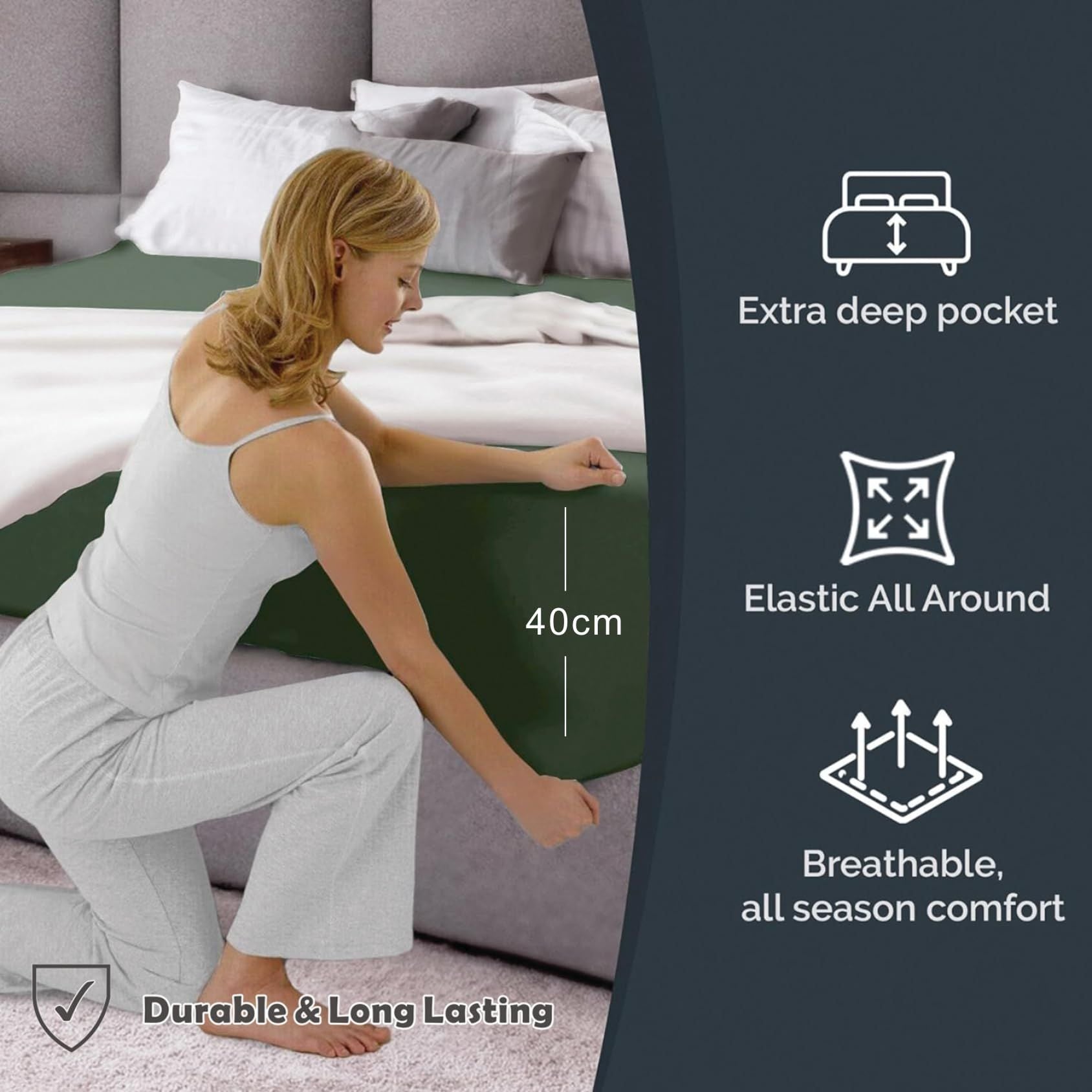 Hotel Quality 1 Piece Olive Green Microfiber 40cm Deep Pocket Fitted Sheet - Super King