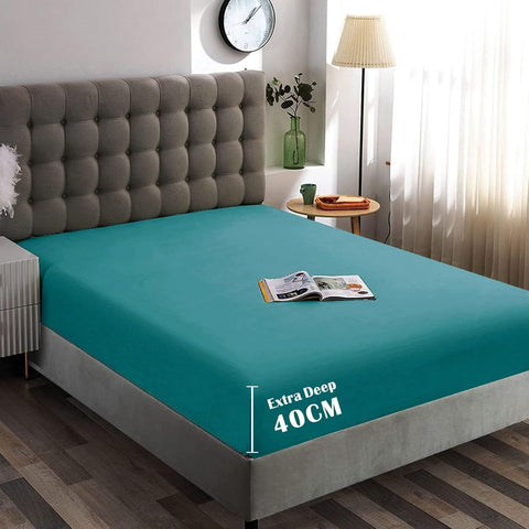 Hotel Quality 1 Piece Biscay Blue Microfiber 40cm Deep Pocket Fitted Sheet - Super King
