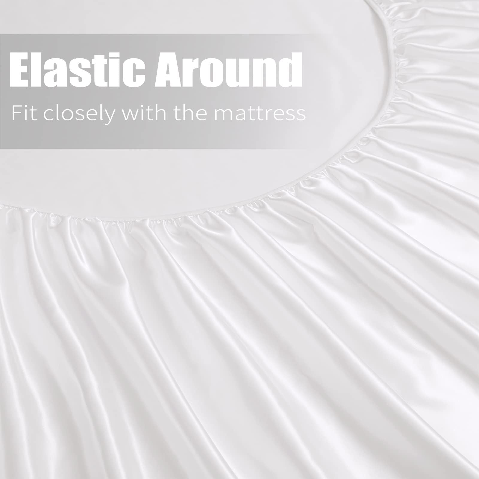 3 Piece Satin Fitted Sheet Set with Pillowcases - White Double