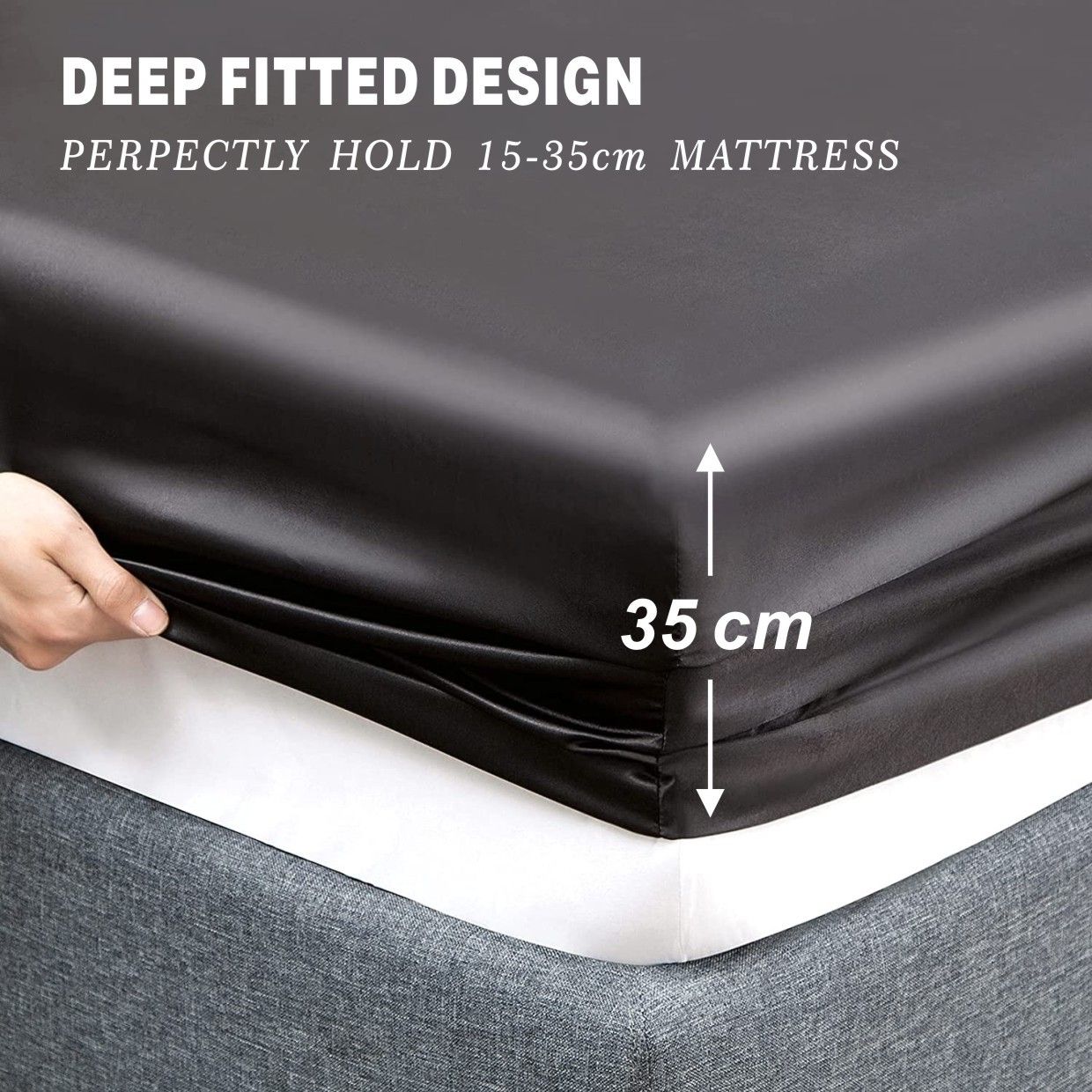 Art Silk Satin 4 Piece Sheet Set with Fitted & Flat Sheet - Black King