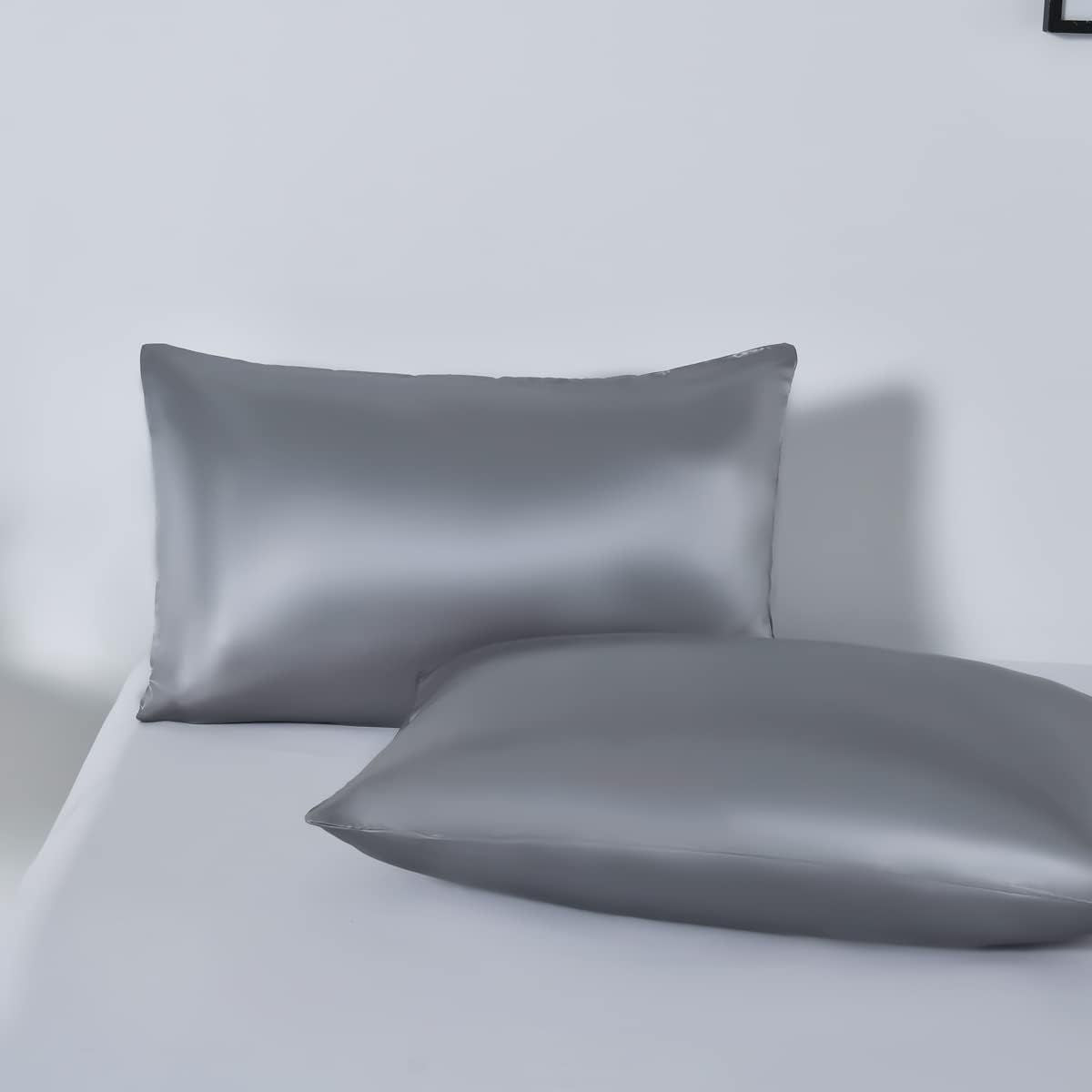 3 Piece Satin Quilt Cover Set with Pillowcases - Grey Super King