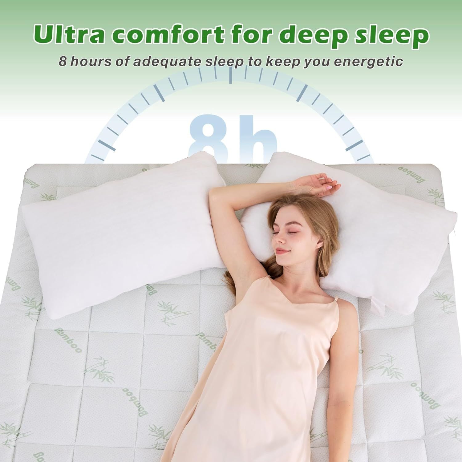 Premium 800GSM Bamboo Viscose Mattress Topper Single Green 45cm Deep Skirt