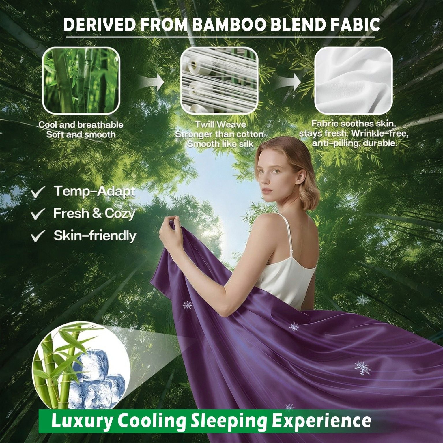 2000TC Bamboo Blend Cooling Sheet Set - 4 Piece, Purple, Double