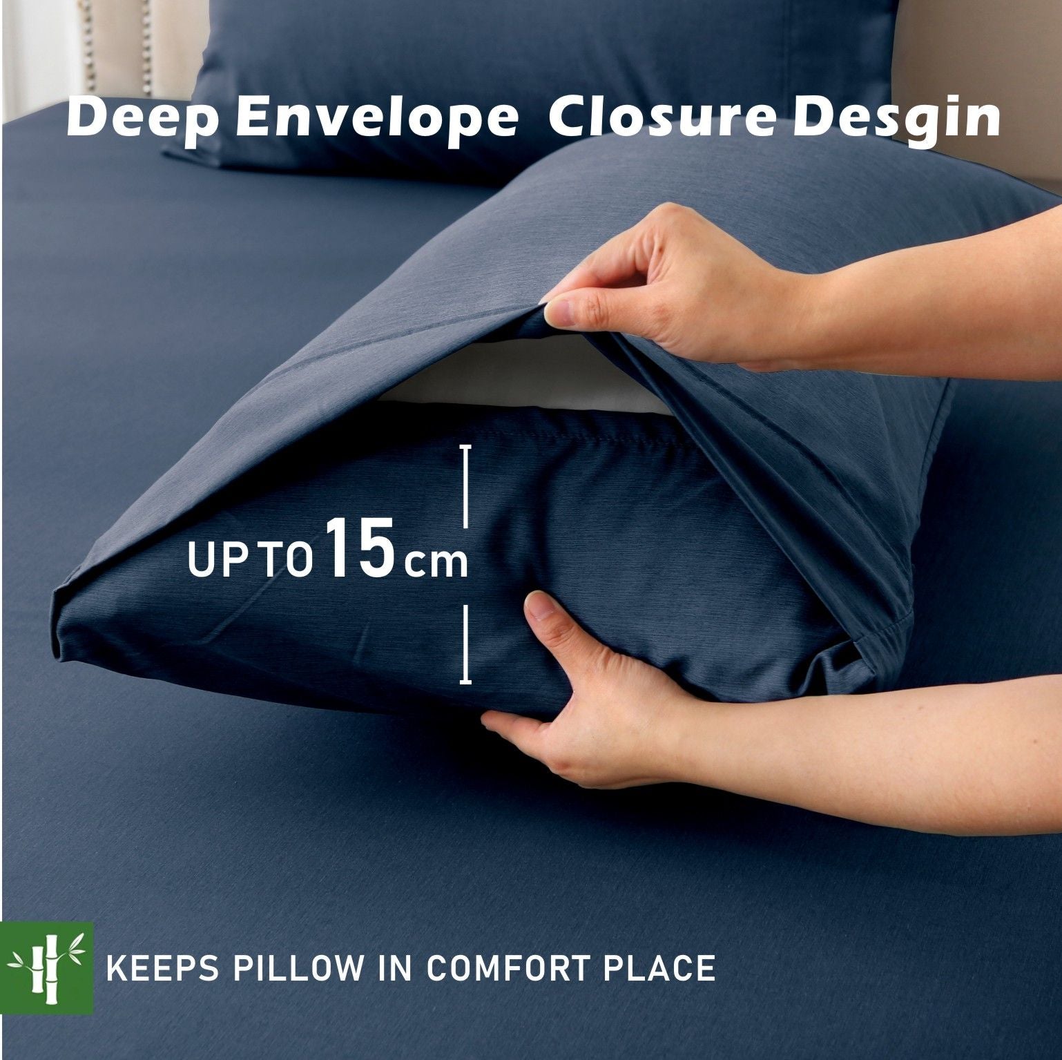 3 Piece Bamboo Blend Cooling Fitted Sheet Set with Pillowcases - Navy King