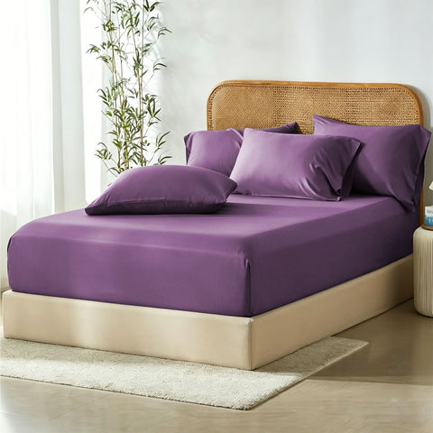 3 Piece Bamboo Blend Cooling Fitted Sheet Set with Pillowcases - Purple King