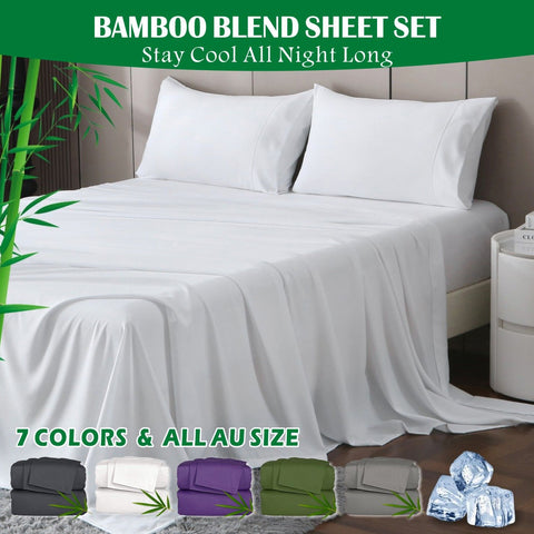 Premium 2000TC Bamboo Blend Cooling Sheet Set - 4 Piece, White, King