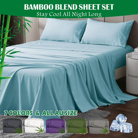 Premium 2000TC Bamboo Blend Cooling Sheet Set - 4 Piece, Sky Blue, King