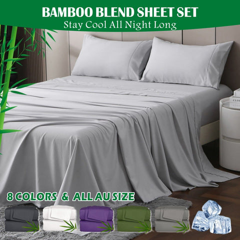 Premium 2000TC Bamboo Blend Cooling Sheet Set - 4 Piece, Silver Gray, King