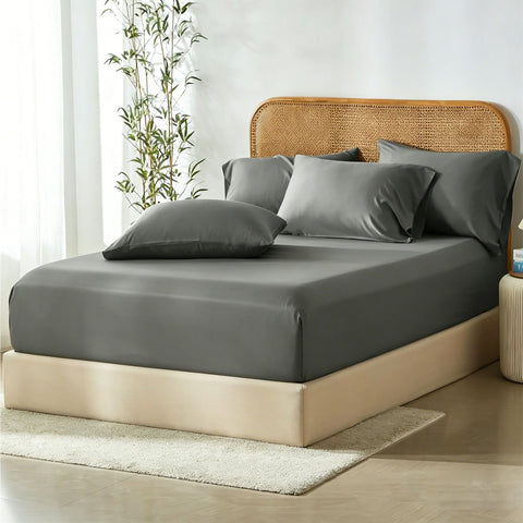 2 Piece Bamboo Blend Cooling Fitted Sheet Set with Pillowcase - Grey King Single