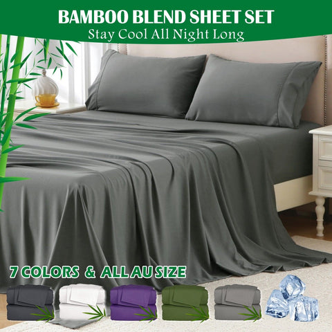 Premium 2000TC Bamboo Blend Cooling Sheet Set - 3 Piece, Grey, King Single