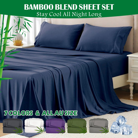 Premium 2000TC Bamboo Blend Cooling Sheet Set - 3 Piece, Navy, King Single