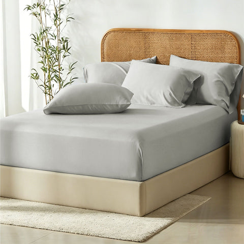 3 Piece Bamboo Blend Cooling Fitted Sheet Set with Pillowcases - Silver Grey Queen