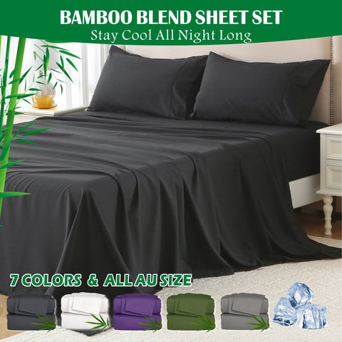 Premium 2000TC Bamboo Blend Cooling Sheet Set - 4 Piece, Black, Queen