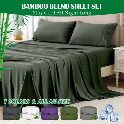 Premium 2000TC Bamboo Blend Cooling Sheet Set - 4 Piece, Olive Green, Queen