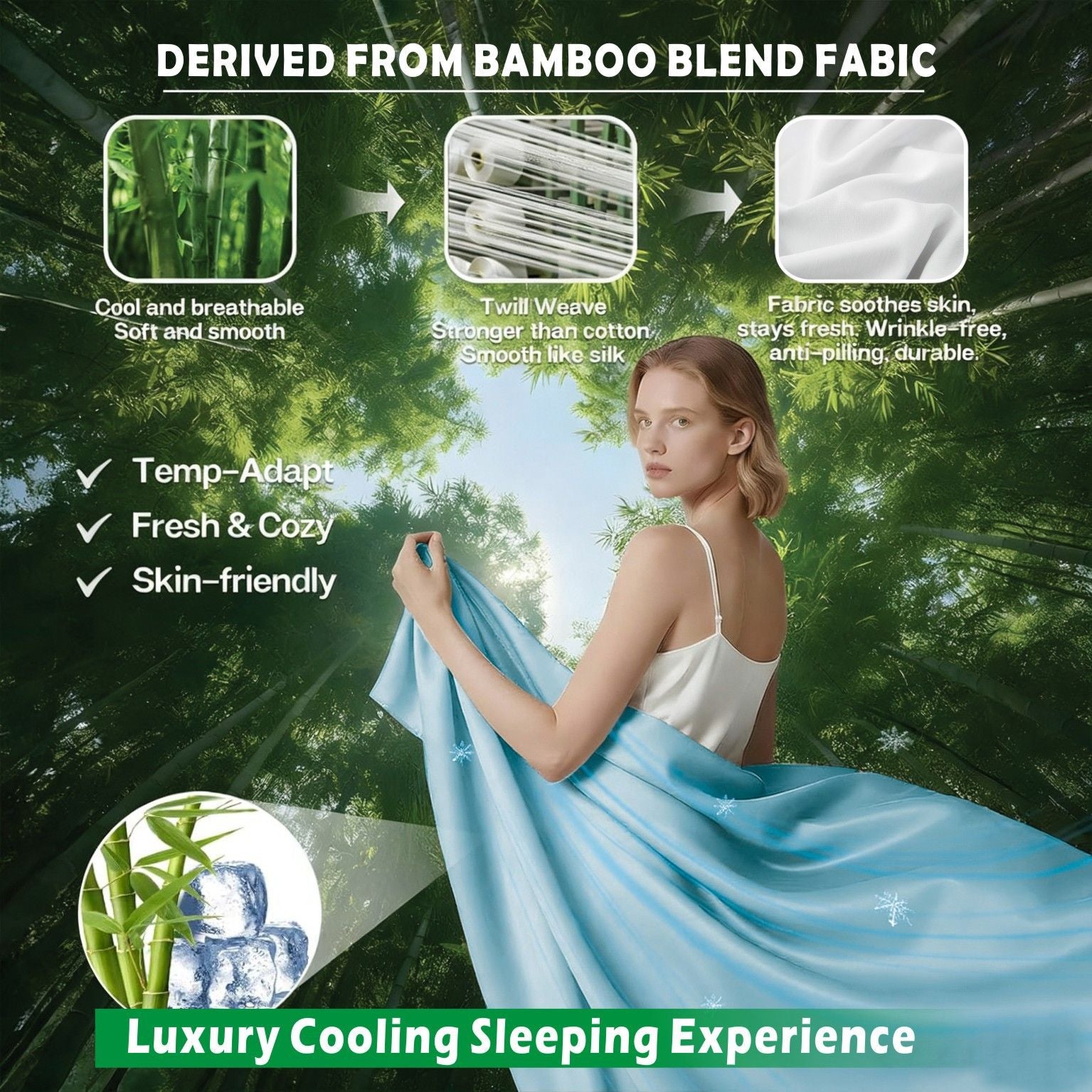 2000TC Bamboo Blend Cooling Sheet Set - 4 Piece, Sky Blue, Queen