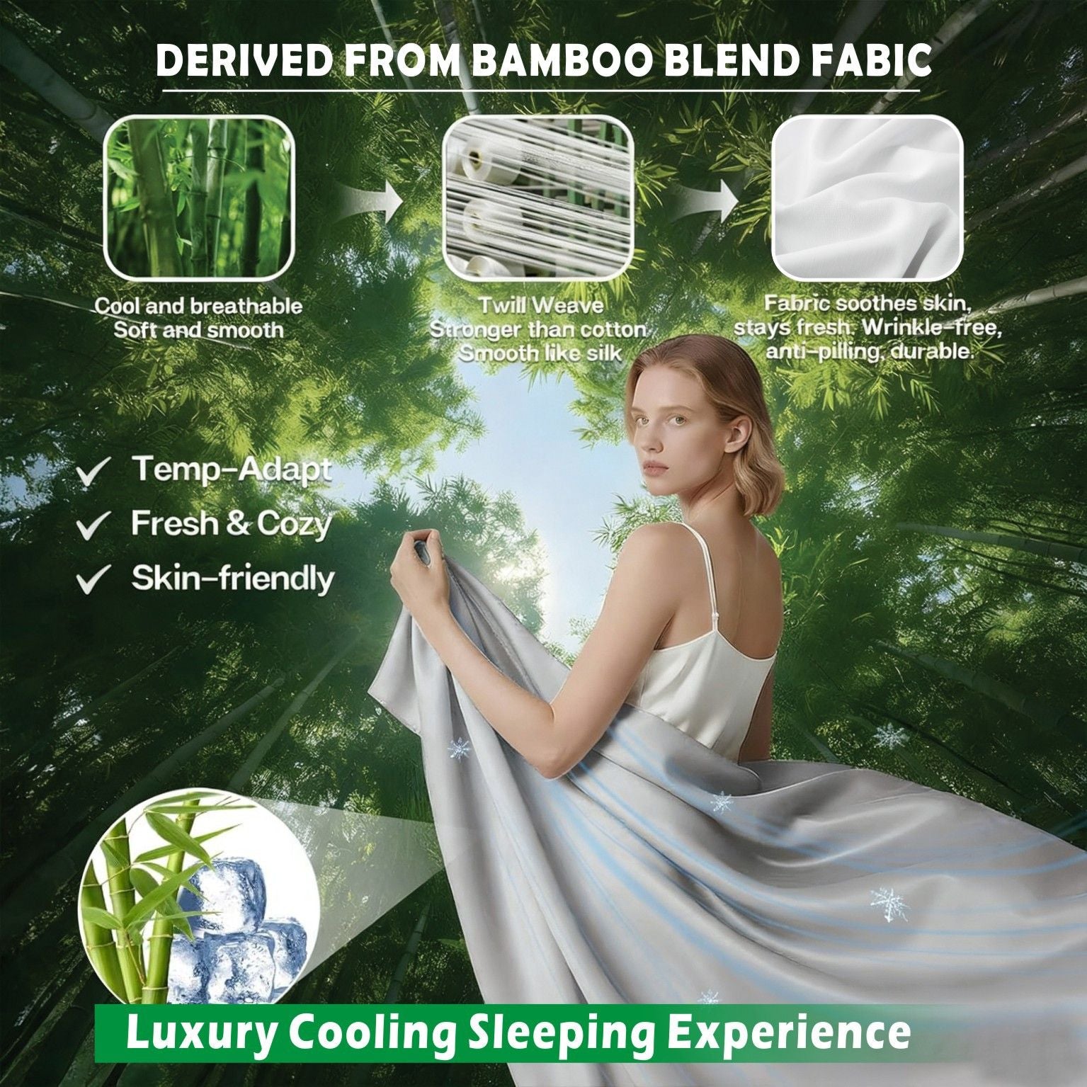 2000TC Bamboo Blend Cooling Sheet Set - 4 Piece, Silver Gray, Queen