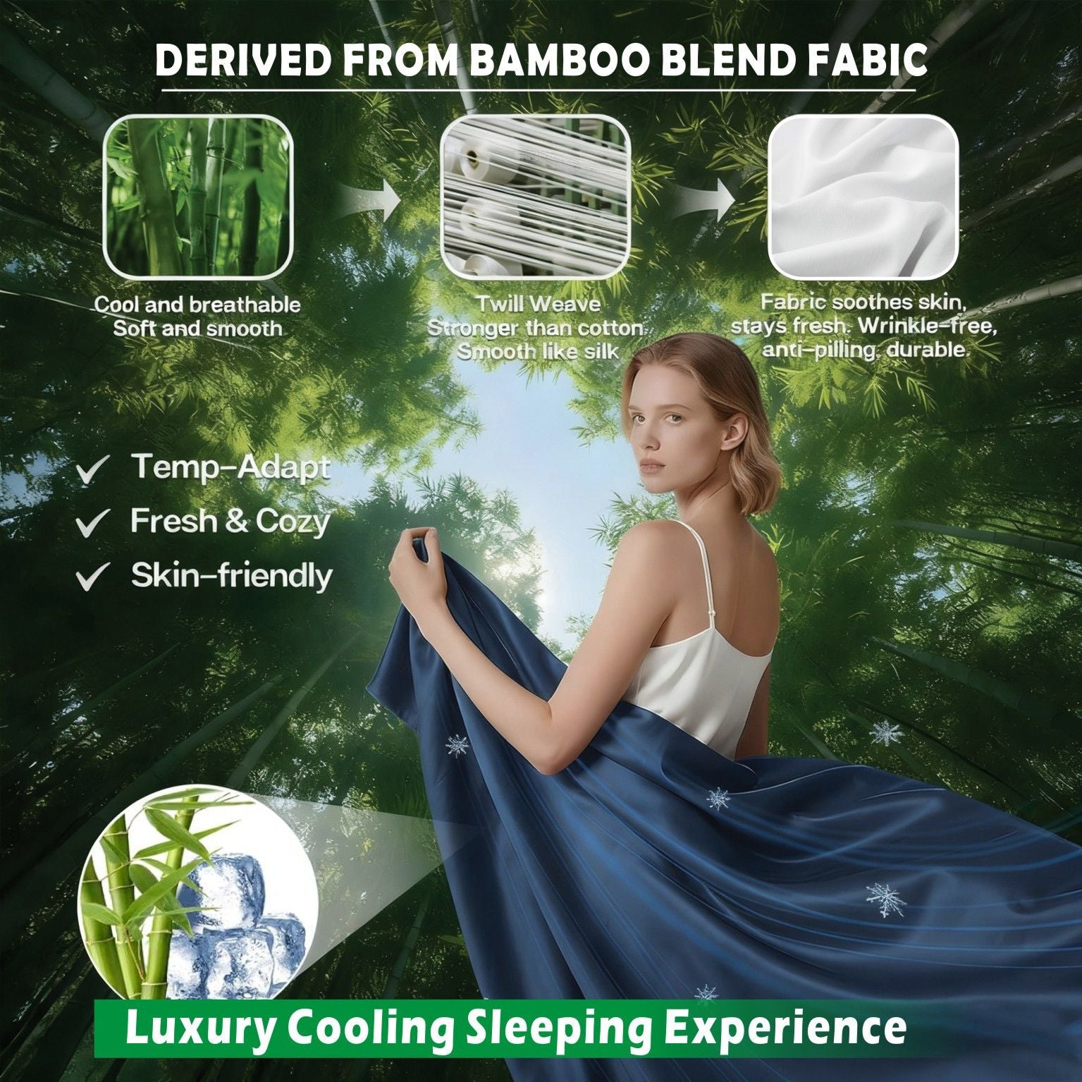 2000TC Bamboo Blend Cooling Sheet Set - 4 Piece, Navy, Super King