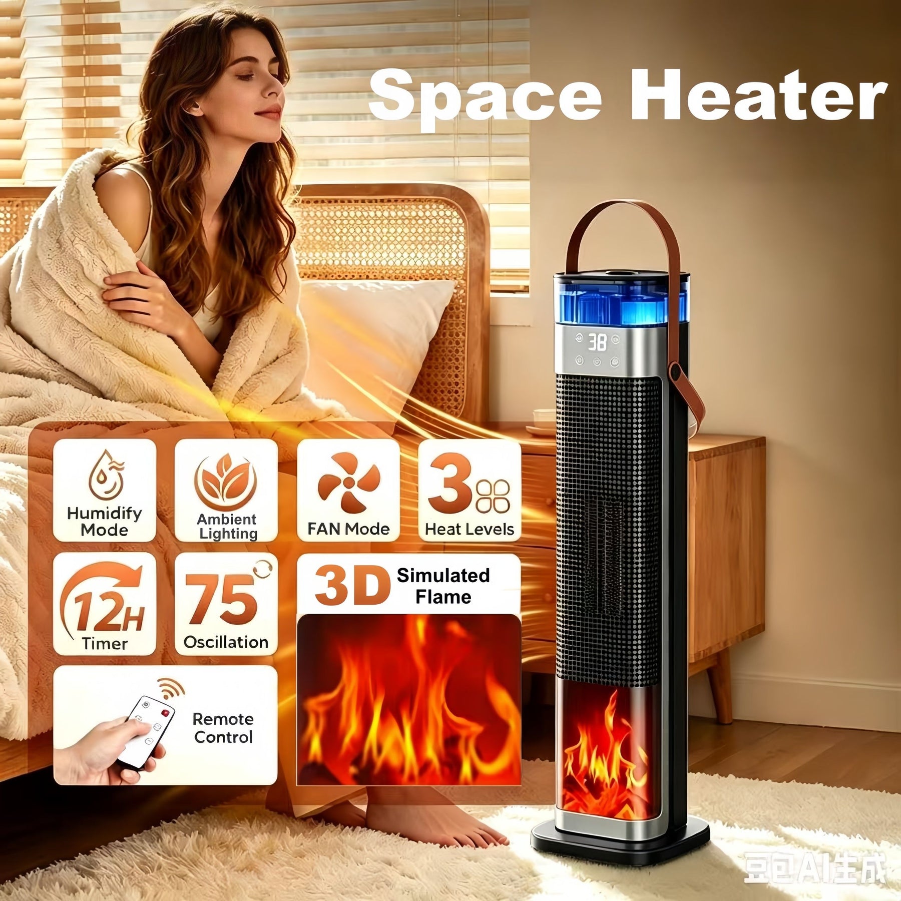 Premium Tower Space Heater with Built In Humidifier Indoor Room Heater