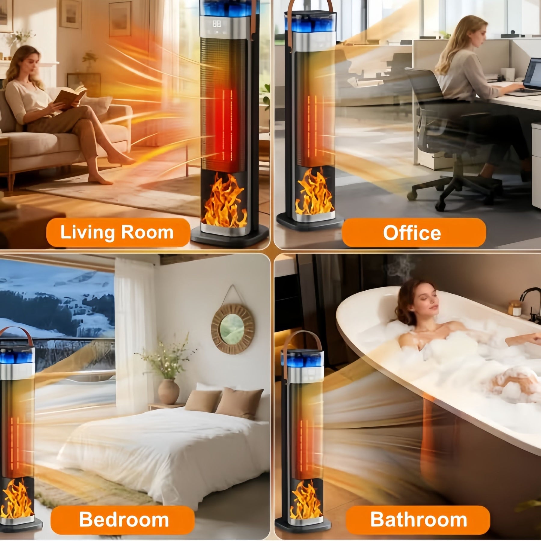 Premium Tower Space Heater with Built In Humidifier Indoor Room Heater