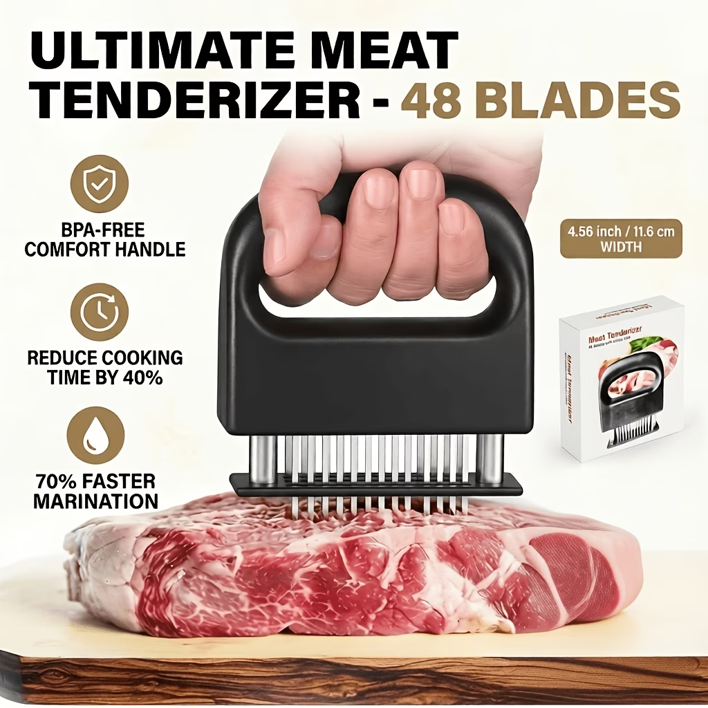 Premium 48 Needle Stainless Steel Meat Tenderizer with Safety Lock