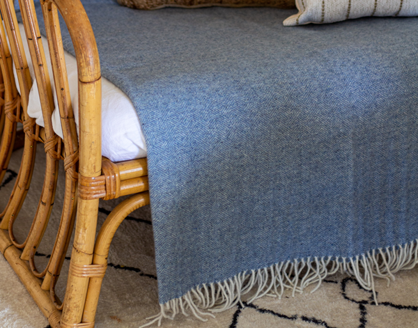 Hampton Throw Blanket - 140W x 200H cm - Merino Wool Blend - Blue - SuperSaverAU - view 2
