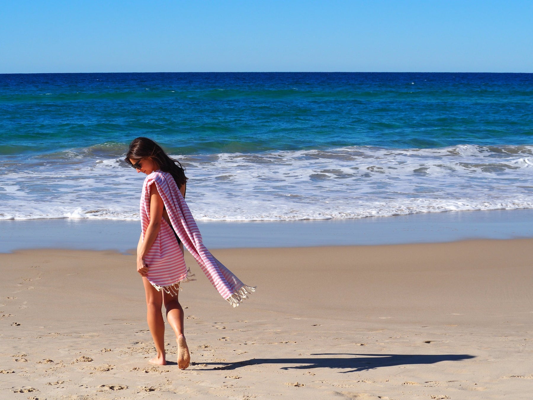 Portsea Pure Turkish Cotton Beach Towel - Quick Drying, 100 x 180cm, Blush - SuperSaverAU - view 2