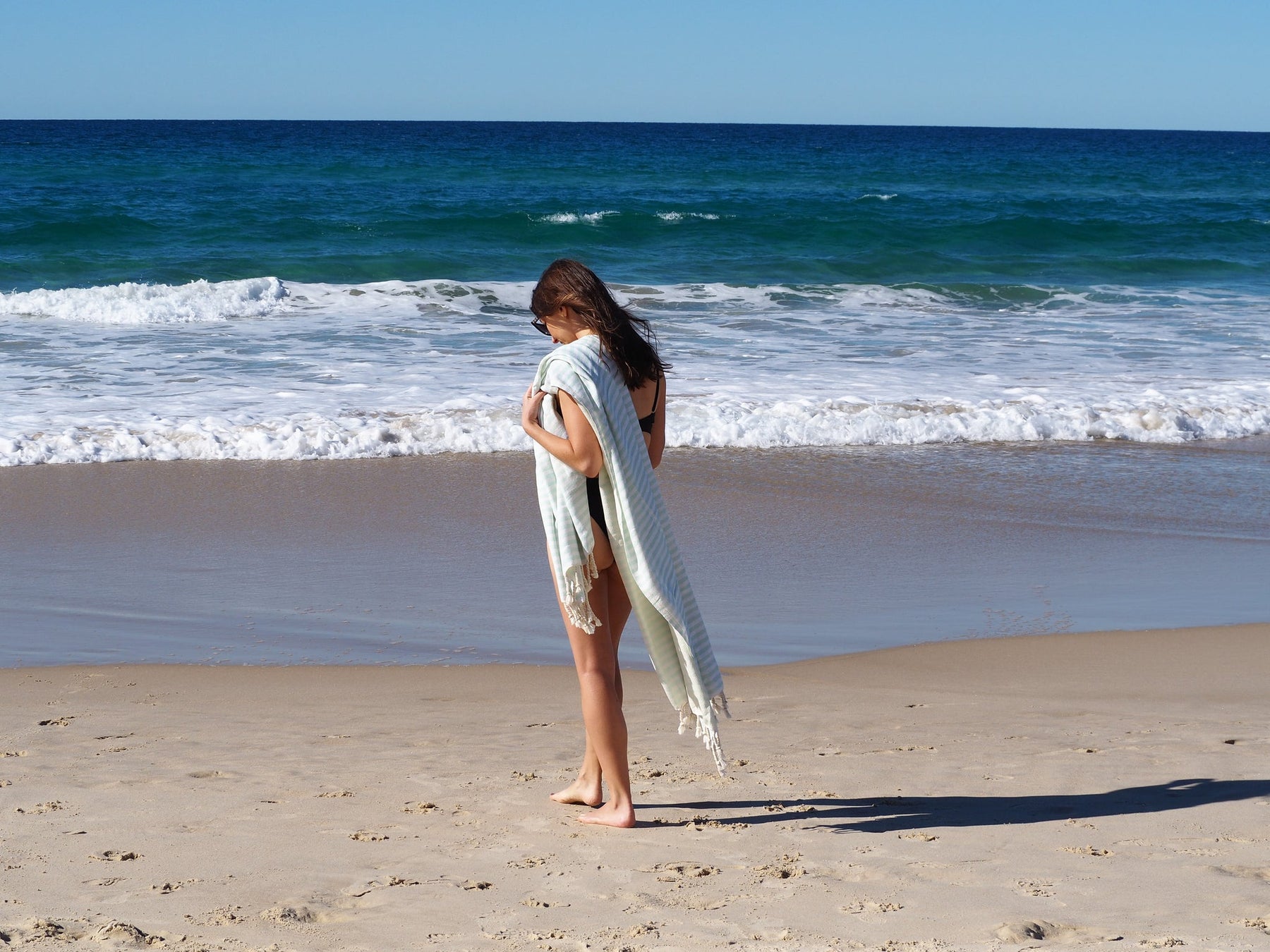 Portsea Pure Turkish Cotton Beach Towel - Quick Drying, 100 x 180cm, Seafoam - SuperSaverAU - view 2