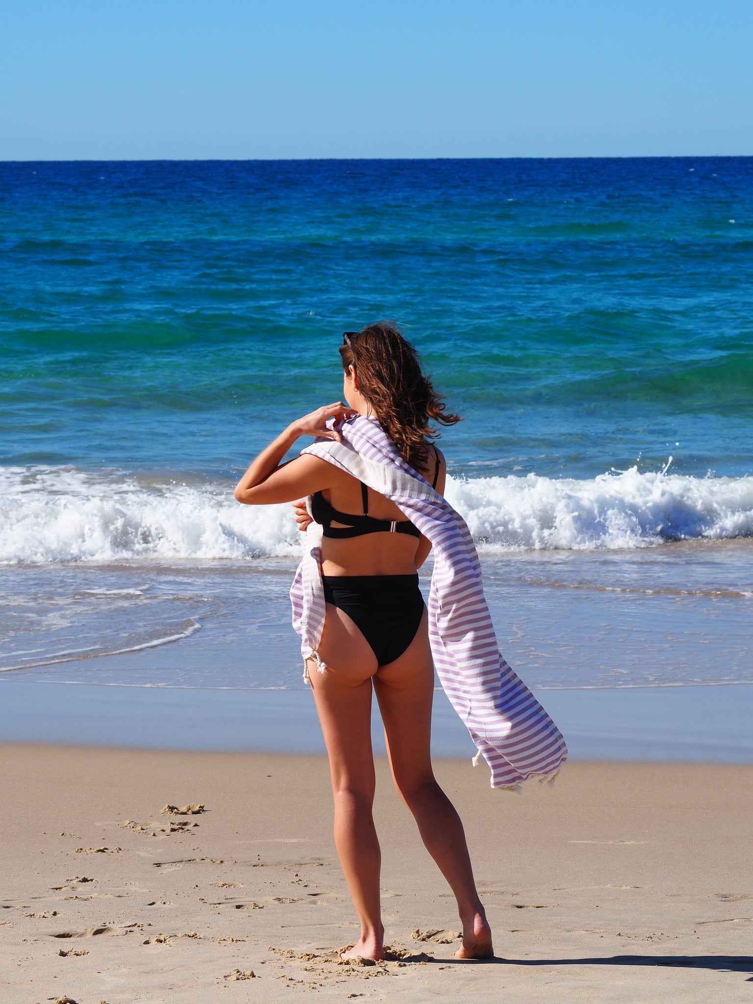 Portsea Pure Turkish Cotton Beach Towel - Lilac, 100 x 180cm, Quick Drying - SuperSaverAU - view 2